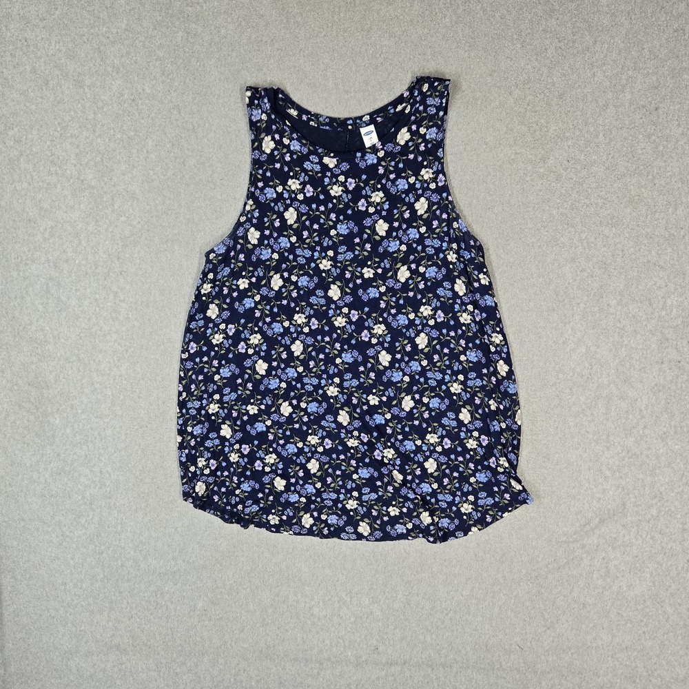 Old Navy Women Tank Top L Navy Floral Luxe Scoop Neck Pullover